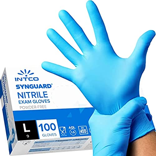 100 guantes de nitrilo L sin polvo, sin látex, hipoalergénicos, certificados CE conforme a la norma EN455, guantes médicos desechables (L).