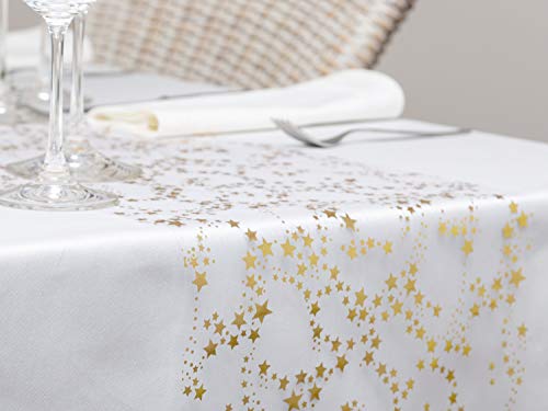 100%Mosel Camino de mesa con estrellas doradas/metalizadas (28 cm x 5 m), camino de mesa de organza, elegante decoración de mesa para Navidad y Adviento, decoración festiva para ocasiones especiales