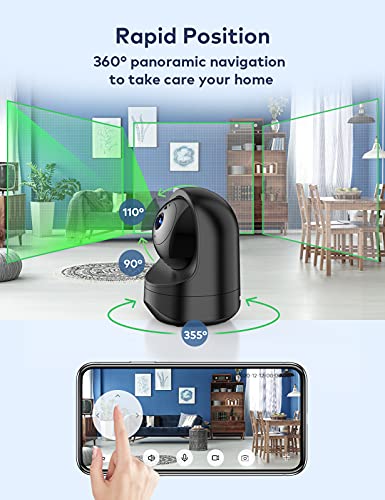 1080P Camara Vigilancia WiFi Interior, Cámara IP WiFi con 10s vídeo App Alerta, Visión Nocturna, Detección de Movimiento, Audio de 2 Vías, Camaras de vigilancia WiFi Bebé/Mascota,Trabajo con Alexa