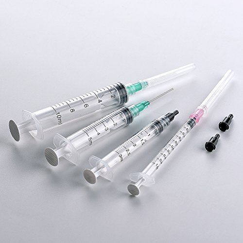 12 Pack - 1ml, 3ml, 5ml, 10ml Jeringas cada 3pcs con 14Ga, 16Ga, 18Ga y 20Ga agujas punta y tapas de almacenamiento (Luer Lock)