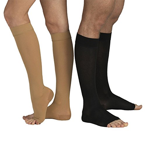 18-21 mmHg MÉDICOS Calcetines de Compresión de Punta Abierta, Clase de Grado Médico I, Medias Hasta las Rodillas sin Punta (M, 158-170 cm, Beige)