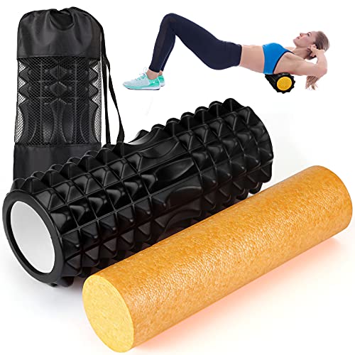 2-en-1 Rodillo de Espuma para Masaje de Tejido Profundo, Rodillo Masaje Muscular para Liberación Miofascial y Alivio de Dolores Musculares, Foam Roller para Masajes Musculares, Fitness, Yoga, Pilates