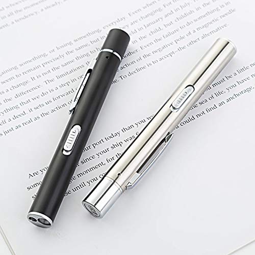 2 Paquetes de Linterna Médica Tipo Bolígrafo, Linterna LED Médica Recargable por USB con Medidor de Pupila para Enfermeras, Médicos con Clip De Bolsillo, Plateado + Negro