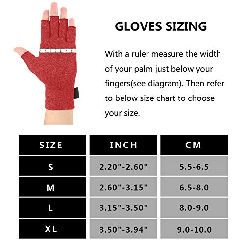 2 pares de guantes de compresión de artritis para aliviar el dolor de artritis, reumatoide, osteoartritis y túnel carpiano para hombres y mujeres, sin dedos para escribir (mediano, rojo)