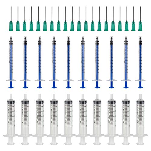 20pack 1ml+5ml Syringe with 20pack 18G 1.2-38mm Blunt Tip Needles for Experiments, Industrial Use，Dispensing Needle Blunt Aguja dispensadora conjunto de jeringa jeringa de plástico jeringa desechable