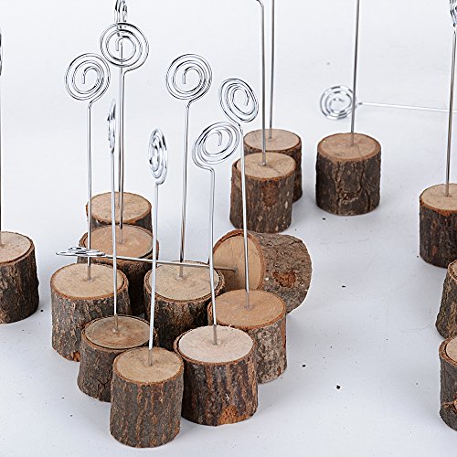 20pcs Soportes Tocón Madera Portanotas con Clip Metal para Tarjetas Sostenedor Foto Nota Nombre Número Mensaje Decoración de Mesa Boda (20pcs con clip)