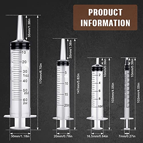 22 Piezas Set de Jeringas de Plastico, Jeringa de Medición de Líquidos Herramientas Industriales para Alimentación de Animales Riego y Usos Múltiples (1 ml, 10 ml, 20 ml, 60 ml)