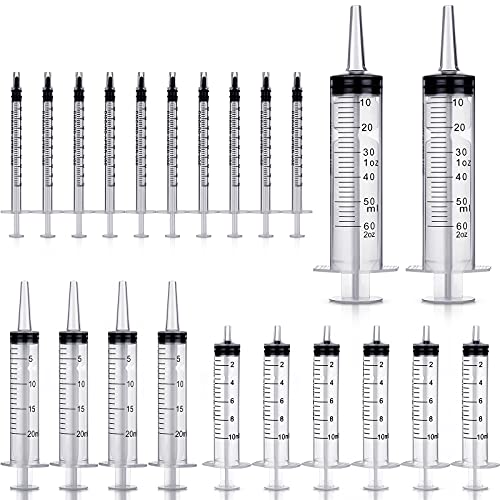 22 Piezas Set de Jeringas de Plastico, Jeringa de Medición de Líquidos Herramientas Industriales para Alimentación de Animales Riego y Usos Múltiples (1 ml, 10 ml, 20 ml, 60 ml)