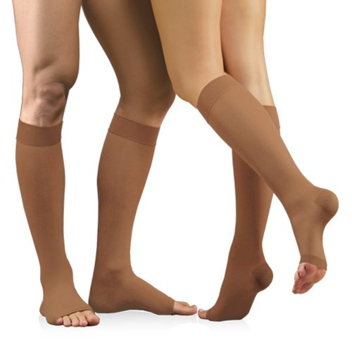 23-32 mmHg MÉDICOS Calcetines de Compresión de Punta Abierta, Clase de Grado Médico II, Medias Hasta las Rodillas sin Punta (S, 158-170 cm, Negro)