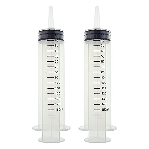 2Pcs 150 ml Jeringa, Jeringas de Plástico, Grande Jeringa Dosificadora de Líquidos para Laboratorios Científicos, Riego, Relleno, Múltiples Usos (2, 150ml)