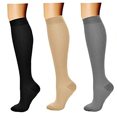 3 Par Medias de Compresión Calcetines de Compresión para Hombres y Mujeres Varices Running Recuperación Muscular Reduce Fatiga Mejorar circulación Sanguínea