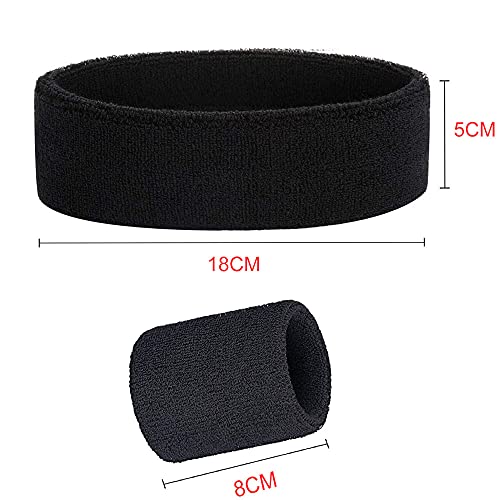 3 Pcs Muñequeras Deportivas Hombre, Banda Cabeza Sudor, Cinta Sudor Cabeza Mujer, Muñequeras Sudor Tenis Incluye Diadema y Muñequeras para Gimnasio, Deportes, Tenis, Correr, Baloncesto(Negro)