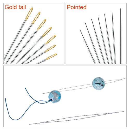 32 Piezas Agujas de Costura de Ojo Grande 7 Tamaños Agujas de Coser a Mano con 4 Agujas de Abalorios de Ojo Grande en Tubo de Almacenaje Transparente para Reparación