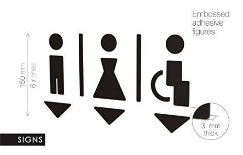 3DP Signs - Repujado Cartel baño Puerta (15 cm) Negro SA113, en Relieve, señales Adhesivas. Cartel baño Hombre Mujer discapacitados - Placas de retretes baño - Carteles de baño y Pared