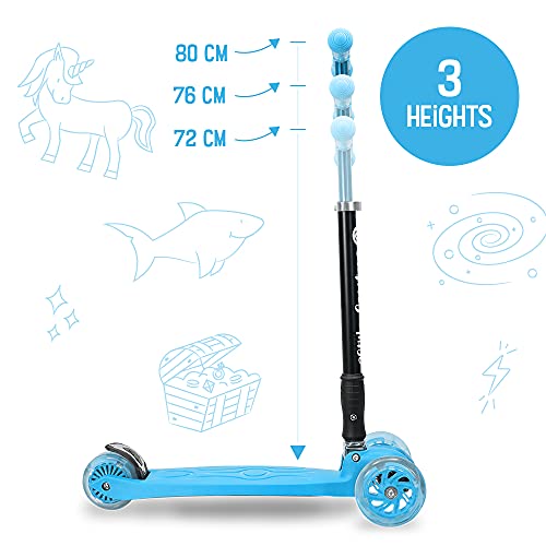 3StyleScooters® RGS-2 Patinete Scooter Tres Ruedas para Niños Niños de 5 Años o Más con Luces LED en Las Ruedas, Diseño Plegable, Manillar Ajustable, Peso Ligero (Azul)