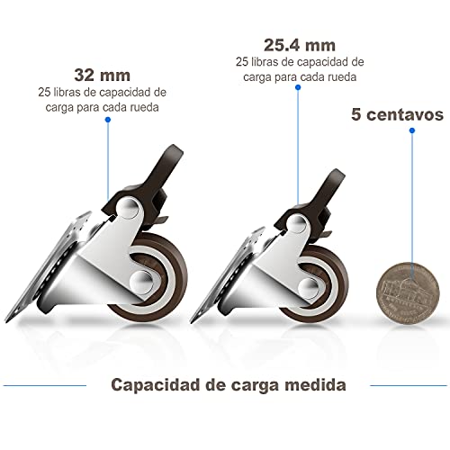 4 ruedas muebles de 32MM 50KG de Capacidad de ruedas giratorias Ruedas para Muebles Rueda Pivotantes Ruedas Con Freno ruedas muebles con freno Ruedas Pequeñas, con 16 Tornillos y 1 Destornillador