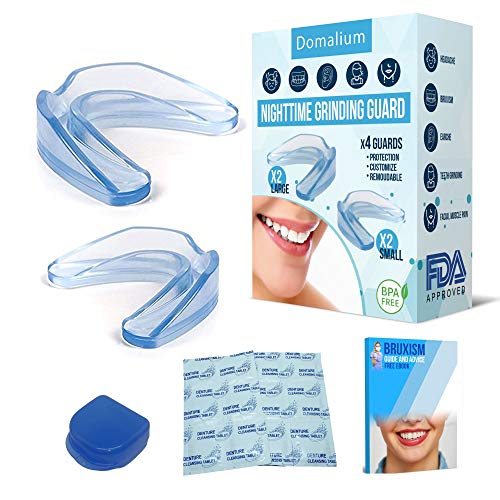 4 x Ferula Dental De Descarga Nocturna Anti Bruxismo Dispositivo Dental Contra El Rechinado De Dientes 4 Protectores Caja De Almacenamiento 12 Tabletas Antibacterianas BONUS Guía de Mantenimiento