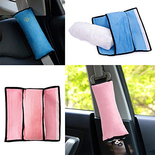 4Pack Almohada del cinturón de seguridad para niños - Almohada ajustable para cojín del cinturón del asiento del automóvil universal - Soporte para el cuello y los hombros en el auto mientras duerme