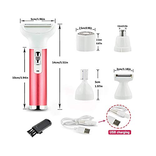 5 en 1 Depiladora Eléctrica para Mujeres, Depiladora Facial USB Recargable, Afeitadora de Cuerpo Completo para Cara, Cejas, Nariz, Piernas, Axilas y Bikini