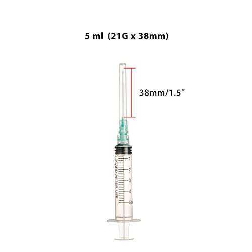 5 ml Tubo de plástico de 21 G x 38 mm, envuelto por separado, escala mínima de 0,2 ml, paquete de 20