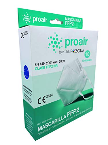 50 uds. Mascarillas FFP2 homologadas CE 2163, color blanco, filtrado de 5 capas - ProAir - Mascarilla protección respiratoria