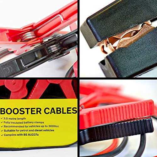 AA AA4550 - Cables de Arranque para Coche, para Motores de Gasolina y Diésel de Hasta 2.5 L/2500 CC, 250 A, 3 m de Cable, con Bolsa de Almacenamiento