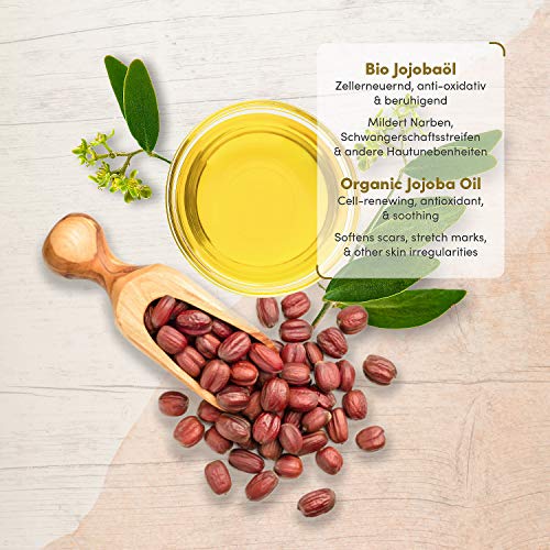 Aceite de Jojoba ORGÁNICO - Vegano + Prensado en Frío - Rico en Vitamina E para una Piel Suave y Pelo y Uñas Sanas - Envasado en Botella de Vidrio de 100 ml - 100% Puro y Natural