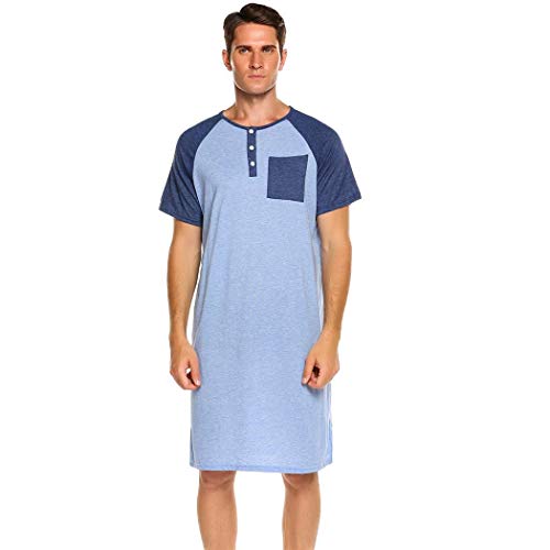 ADOMES Hombre Camisones Pijamas de Manga Corta Ropa de Dormir Ligera para el Hospital de Verano en casa M-XXXL