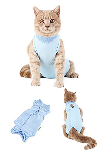 AEITPET Traje de recuperación Profesional para Gatos, Gata Camiseta de recuperación, heridas Abdominales Profesional para heridas, de recuperación quirúrgica Ropa Chaleco de pequeños Gatos (M, Azul)