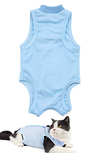 AEITPET Traje de recuperación Profesional para Gatos, Gata Camiseta de recuperación, heridas Abdominales Profesional para heridas, de recuperación quirúrgica Ropa Chaleco de pequeños Gatos (M, Azul)