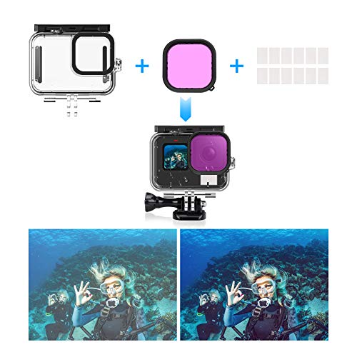 AFAITH Kit de Accesorios para Gopro Hero 10 9 Black,Estuche de Almacenamiento+Estuche de Silicona+Funda Impermeable+Filtro de Buceo+ Película antivaho+película templada Sesión para Gopro Hero 10 9