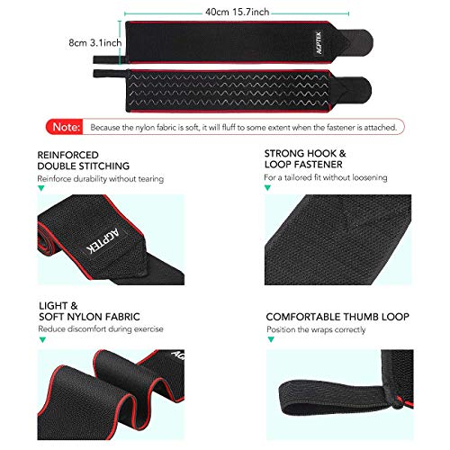 AGPTEK 2 Pcs Muñequeras Deportivas, Muñequeras Crossfit con Banda Antideslizante para Gym, Musculación, Wrist Wraps para Hombres y Mujeres