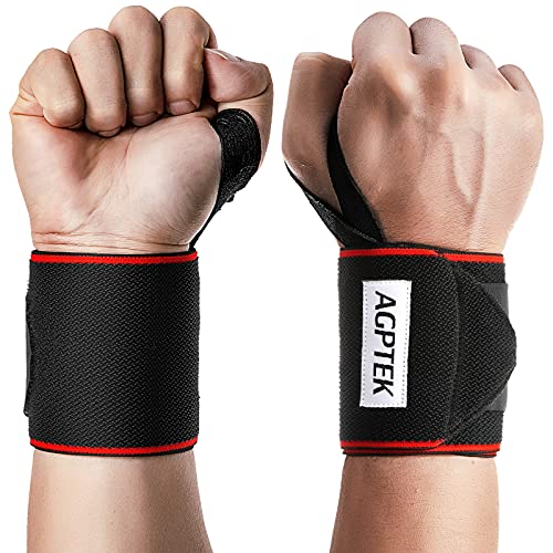 AGPTEK 2 Pcs Muñequeras Deportivas, Muñequeras Crossfit con Banda Antideslizante para Gym, Musculación, Wrist Wraps para Hombres y Mujeres