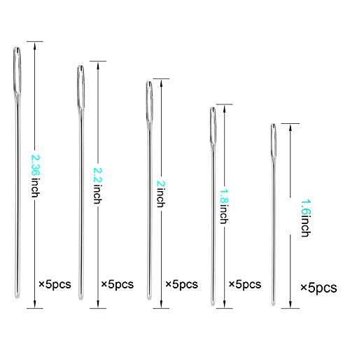 AIEX 25 Piezas Agujas Romas con Ojo Grande Agujas de Tejer de Hilo de Ojo Grande en Tubo Transparente, Juego de Agujas de Coser 4,2cm 4,6cm 5,2cm 5,6cm 6cm