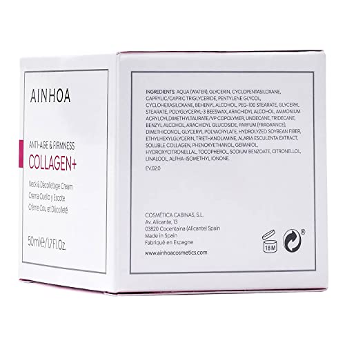 AINHOA Cosmetics - COLLAGEN+ Crema Cuello y Escote 50 ml - Tratamiento Facial Antiedad, Reafirmante, Hidratante y Antiarrugas con Colágeno marino para Mujer - Día/Noche- Calidad Profesional