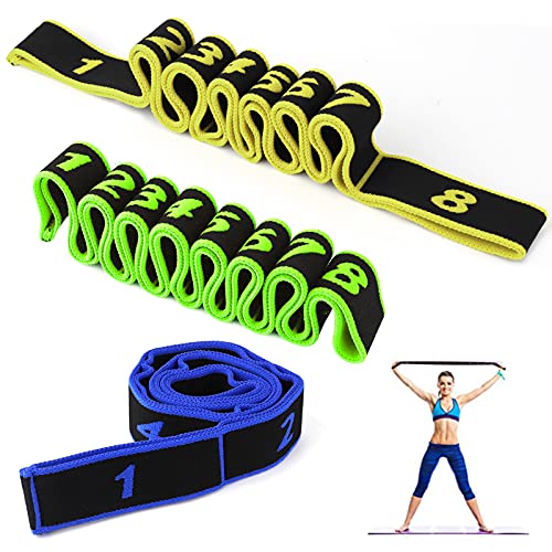 AIOIA Bandas Elasticas Fitness,Banda de Estiramiento con 8 bucles de Estiramiento,Correa de Yoga Banda Elástica de Resistencia para Yoga,Fitness y Danza