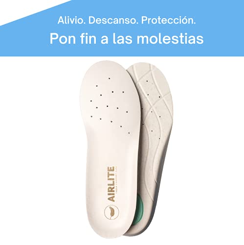 AIRLITE COMFORT Plantillas - Pies cansados, Dolor arco y talón, Dolor plantar, Fascitis plantar, Uso diario. Alivio y descanso. (Blanco, 41/42)