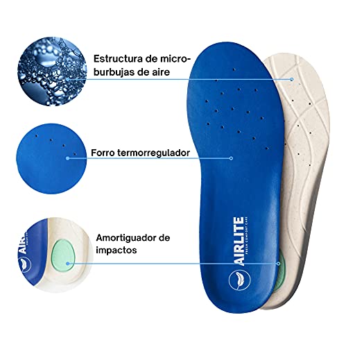 AIRLITE COMFORT Plantillas - Pies cansados, Dolor arco y talón, Dolor plantar, Fascitis plantar, Uso diario. Alivio y descanso. (Blanco, 41/42)