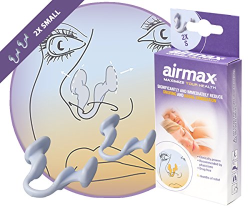 Airmax - Dilatador nasal eficaz para los ronquidos y la congestión nasal - 2x de tamaño pequeño - Dispositivo médico recomendado por los médicos