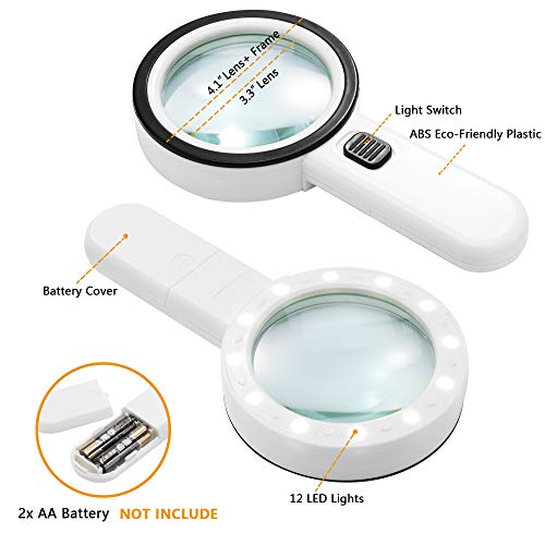 AIXMEET Lupa con Luz, 30X Portátil Lupas para Lectura, Inspección, Observar Joyas, Manualidades(12 Luz Led）…