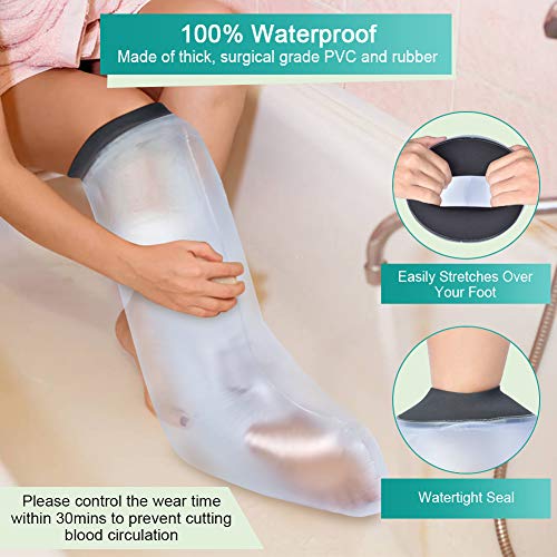 Akozon Protector de Escayola Impermeable, Cubrepies Impermeable para Adultos para Ducha y Bañera, Reutilizable, Manga Fundido Hermético para Mantener Vendas Secas, Heridas y Quemaduras