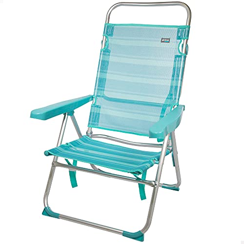 Aktive 53964 - Silla de playa plegable, Silla multiposición, 5 posiciones, 63x56x100 cm, altura del asiento 33 cm, asa de transporte, tacos antivuelco, estructura resistente, Aktive Beach