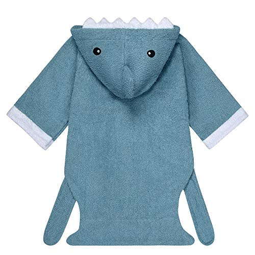 Albornoz Niños Con Capucha De Baño, URAQT Toalla Playa Bebé, Albornoces Infantiles Suave Animal Algodón ,Adecuado Para Familiares O Viajes en la Playa, Color Azul Tiburón, M