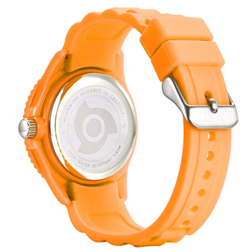 Alienwork Kids Reloj de Aprendizaje Infantil Niña Naranja Pulsera de Silicona Abigarrado niños Impermeable 5 ATM Tiempo de Aprender