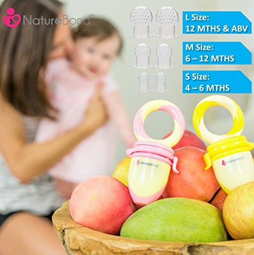 Alimentador antiahogo bebe, chupete fruta bebe de NatureBond (2 piezas), mordedores bebes | Además incluye bolsitas de silicona de todos los tamaños