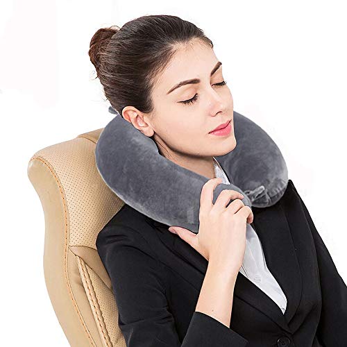 Almohada de viaje, cojín de apoyo para el cuello, de material termoelástico, producto de lujo, de color gris