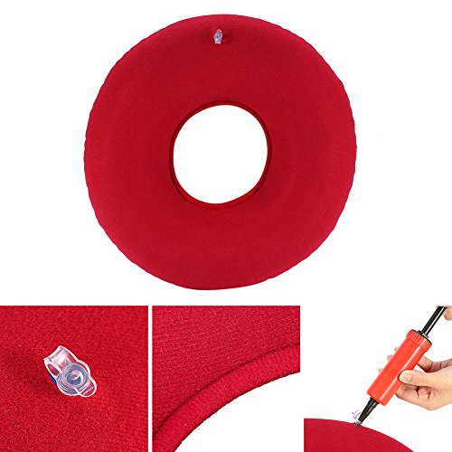 almohada en rosquilla 34cm Cojín Inflable Redondo con Bomba oporte Lumbar para Hemorroides, Embarazo, Dolor en la Rabadilla, Próstata y Llagas - Uso en el Hogar, Coche u Oficina(Rojo)