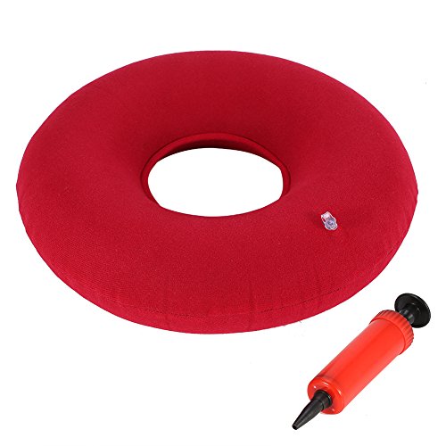 almohada en rosquilla 34cm Cojín Inflable Redondo con Bomba oporte Lumbar para Hemorroides, Embarazo, Dolor en la Rabadilla, Próstata y Llagas - Uso en el Hogar, Coche u Oficina(Rojo)