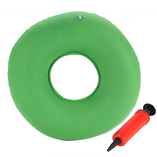 almohada en rosquilla 34cm Cojín Inflable Redondo con Bomba oporte Lumbar para Hemorroides, Embarazo, Dolor en la Rabadilla, Próstata y Llagas - Uso en el Hogar, Coche u Oficina(Verde)