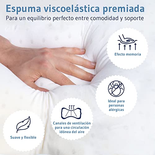 Almohada ergonómica ACAMAR | para Dormir de Lado y en posición fetal | Almohada Cervical de Espuma viscoelástica con Funda termorregulante | 55x47x12 cm | Fabricada en España